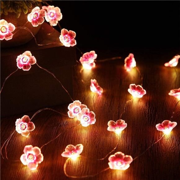 Cherry Blossom String Lights Pink Flower LED Fairy Lights Bedroom Party Decor - Picture 5 of 7